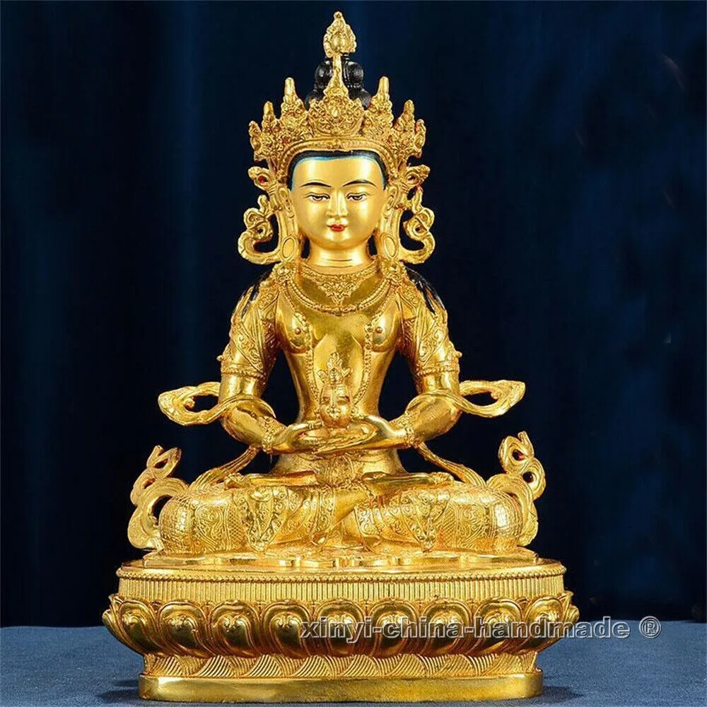 

12" 30cm Genuine Bronze Sakyamuni Buda Statue Amitayus Amitabha Buddha Statues