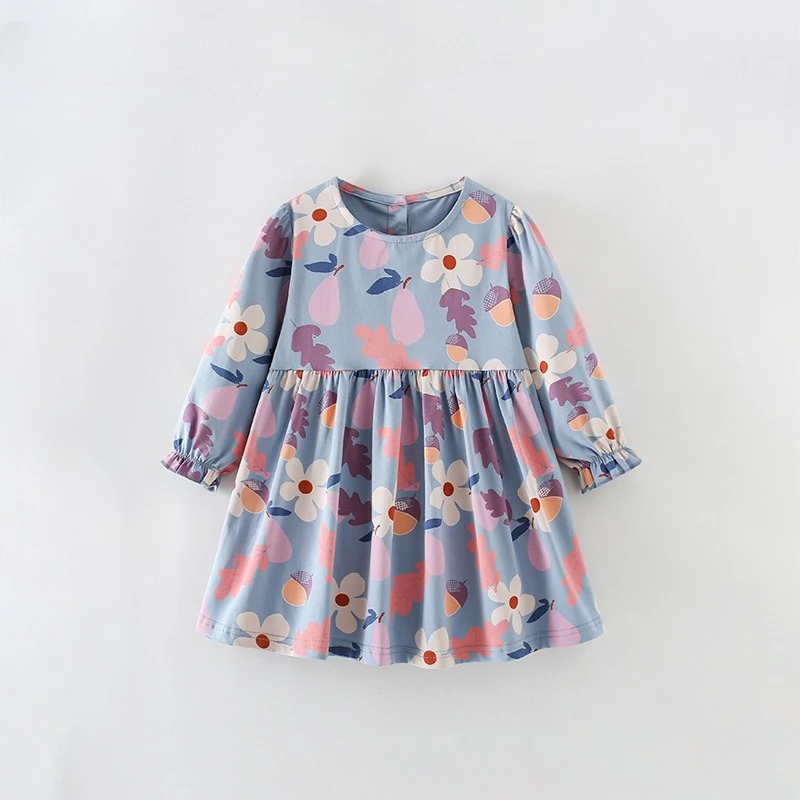 

Girls Dress 2025 Autumn Winter New Euro-America Style Childrens Round Neck Long Sleeved Cute Printed Princess Dress