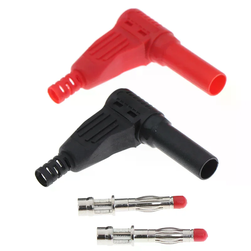 2Pcs 4mm Male Right Angle Insulation Banana Plug Multimeter Test Red Black