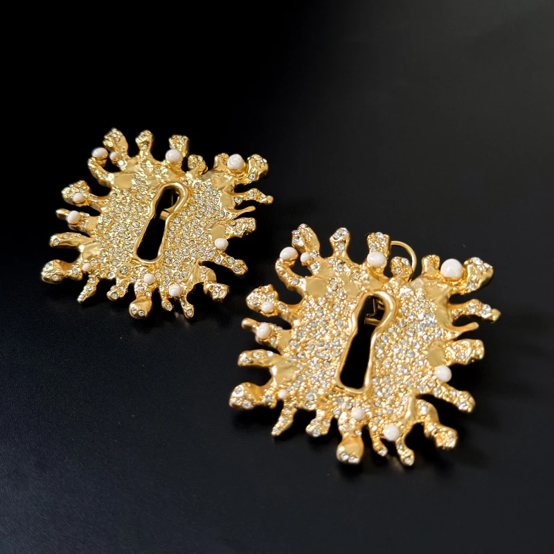 Fashion Keyhole Gold Silver Crystal Square Earrings Women Europe Designer Gorgeous Party Luxury Jewelry Accessories