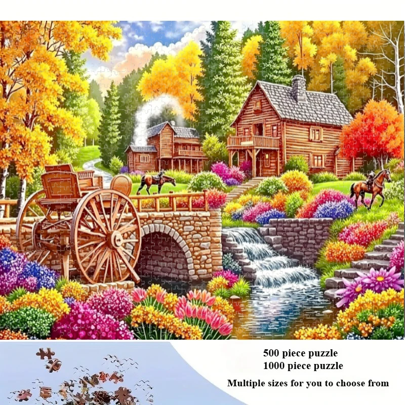 500/1000pcs for Adults Jigsaw Puzzle Challenging Large-Scale Brain Teaser with Complex Patterns, Portable Box for Family Games