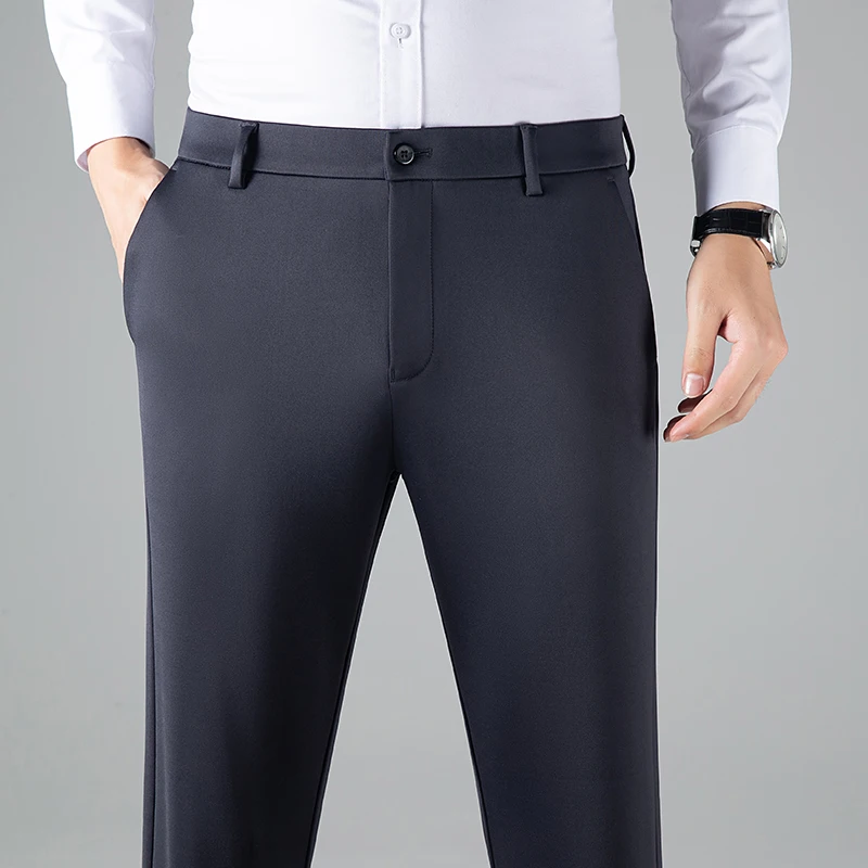

Men's Business Casual Straight-Leg Pants for Autumn/Winter Fleece-Lined Warm & Wrinkle-Resistant Pant Classic Black Gray Blue
