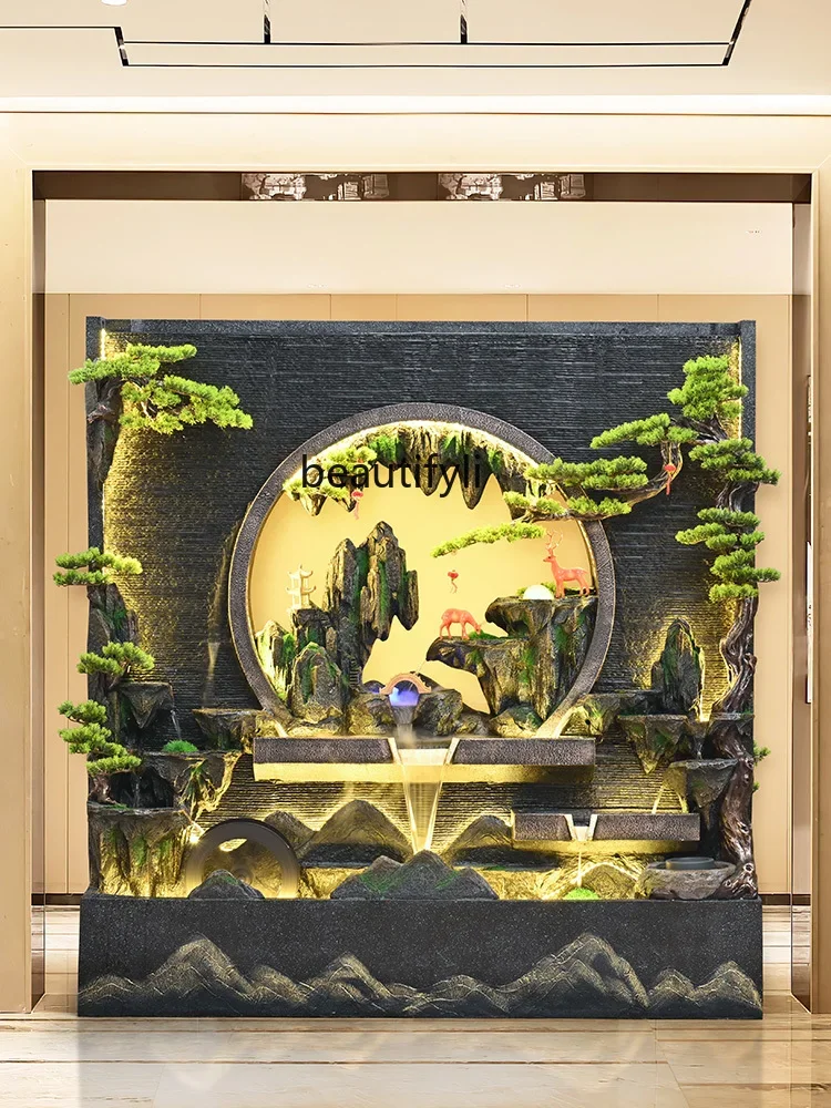 Large rockery water curtain wall running water screen entrance courtyard decoration fountain circulating water landscape