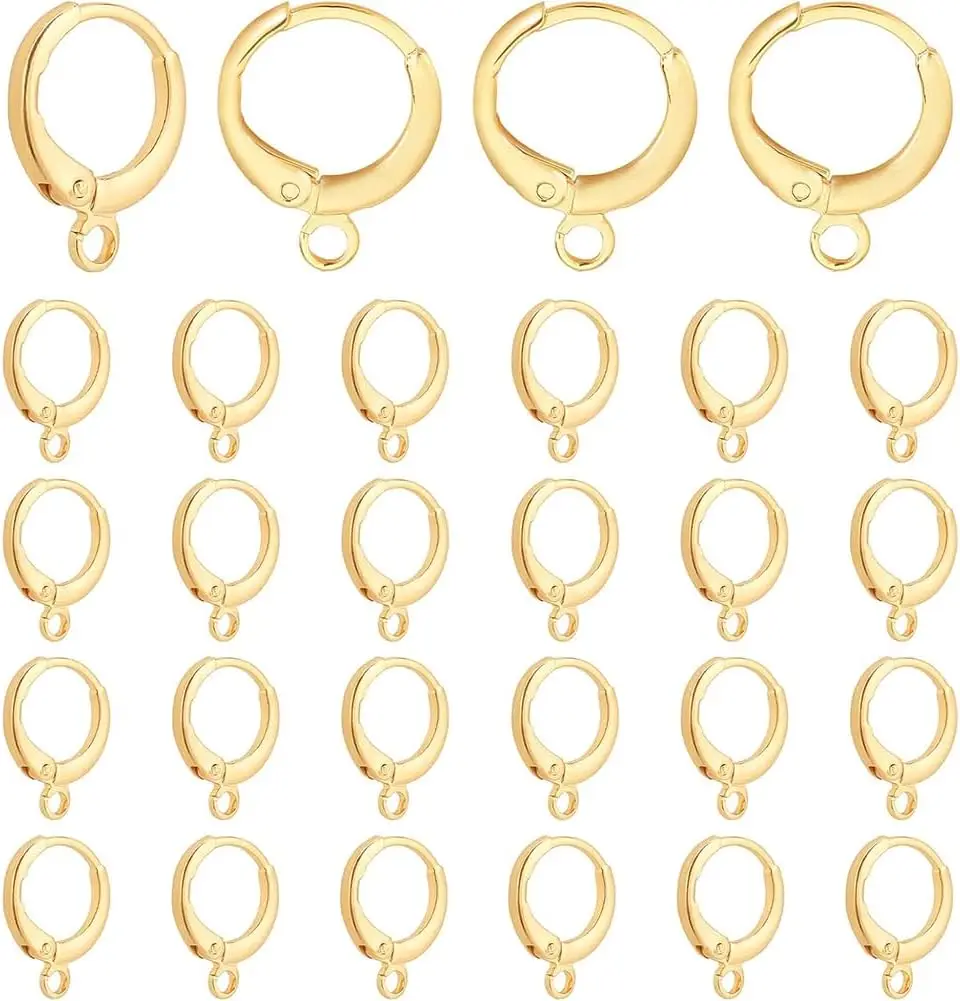 

PandaHall 30pcs Earring Hooks Huggie Hoop Earring Findings 18K Gold Plated Lever Back