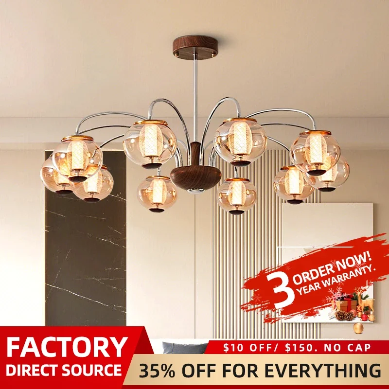 Hanging Chandelier For Living Room Restaurant Ceiling Hanging Lamp For Kitchen Island Dining Pendant Light Modern Wood Glass