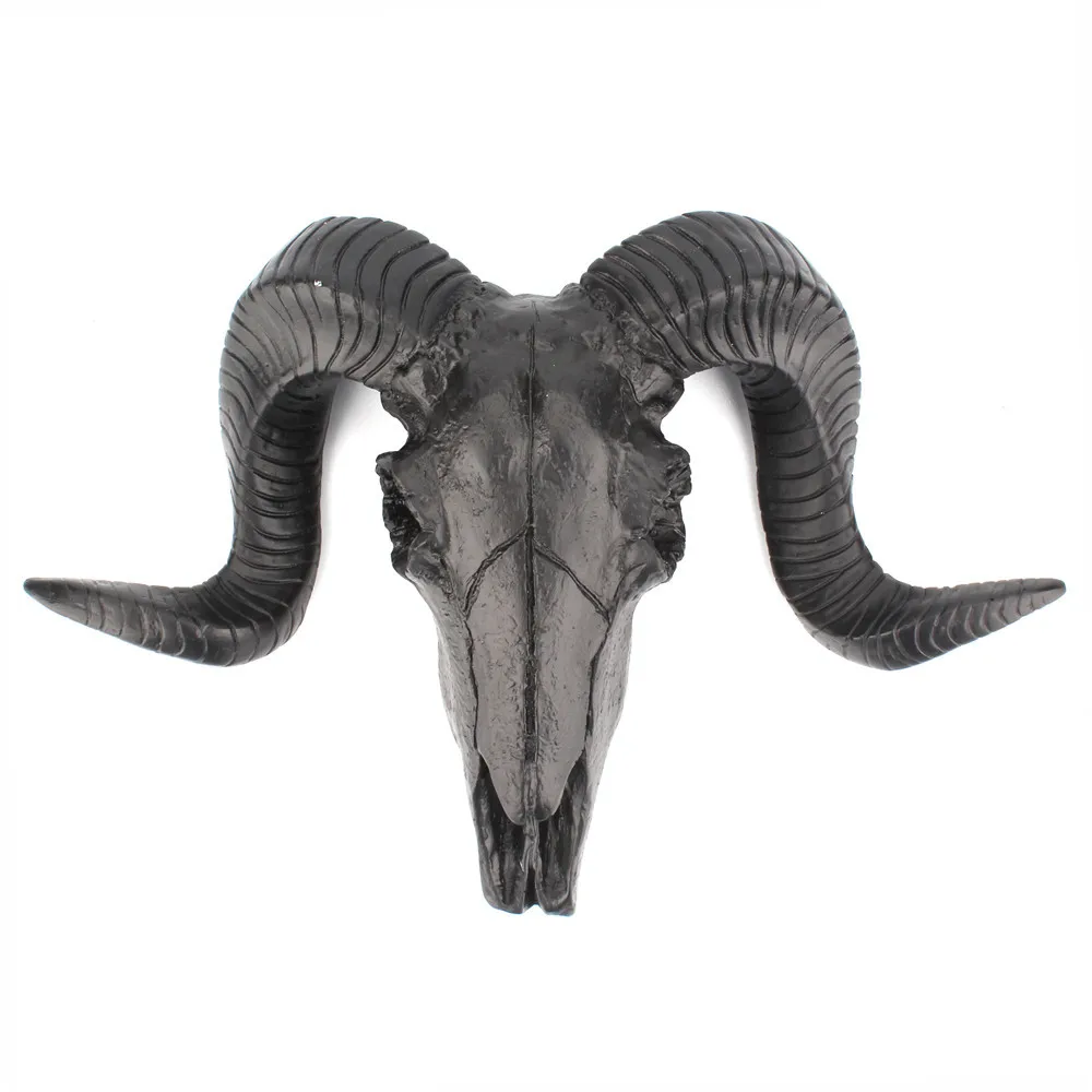 

Skull Horns 3D Sheep Head Wall Hanging Sculpture Resin Skeleton Fake Figurines Home Office Decor Gift Animal Skull