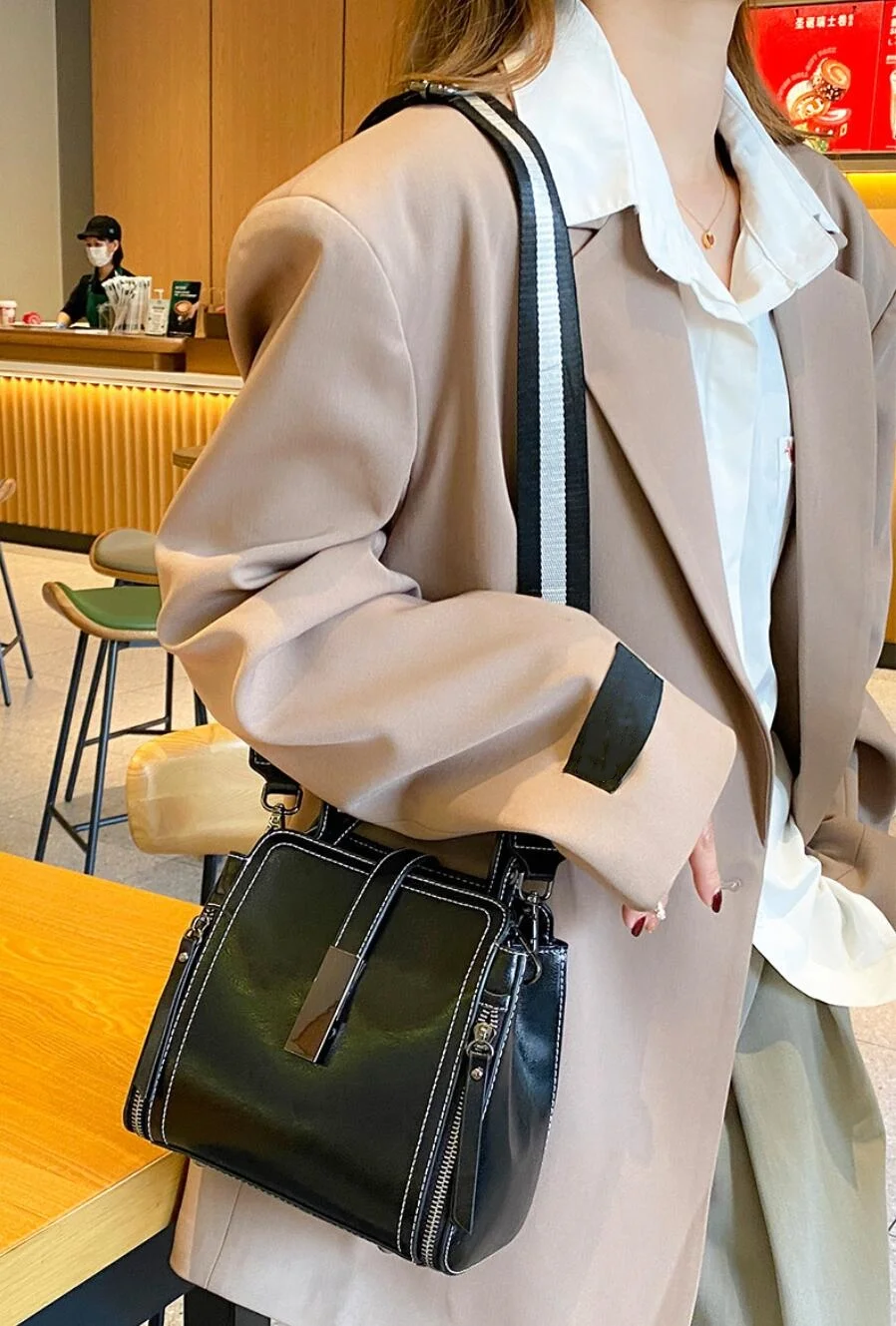 

Women's Shoulder Bag Genuine Leather Zipper Purse Luxury Cowhide Crossbody Bags Female Handbag Hobos Messenger Tote Bag