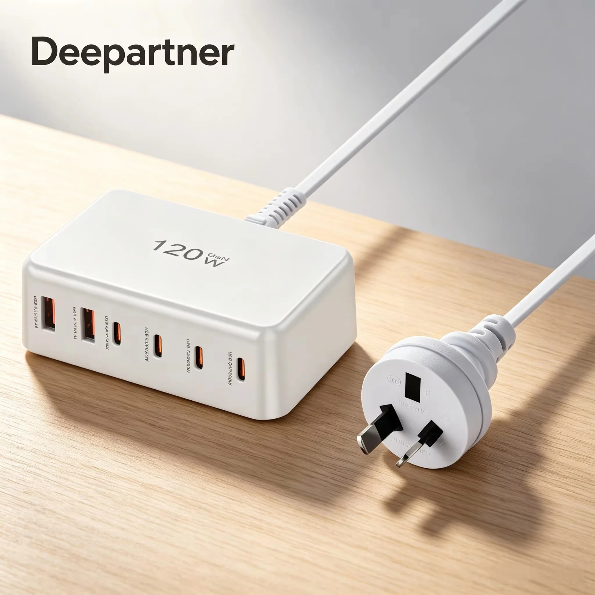 NEW 120W GaN PD Fast Charger, 6-Port Multi-Device Charging Adapter for iPhone, MacBook, iPad