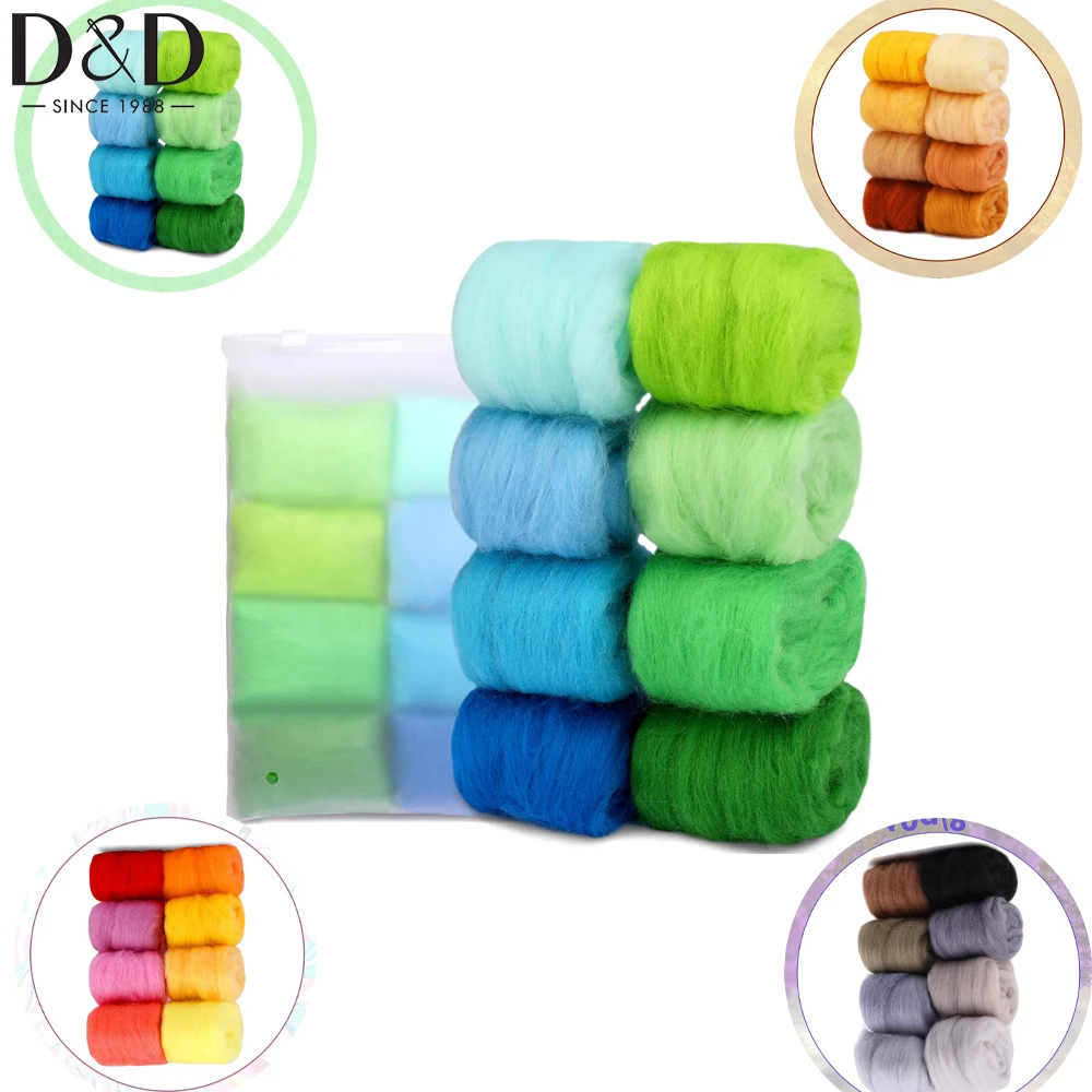

8pcs/set Needle Felting Wool Felting Nature Wool Roving Yarn Needle Felting Sets Hand Spinning Wool Yarn for Felt Product Making