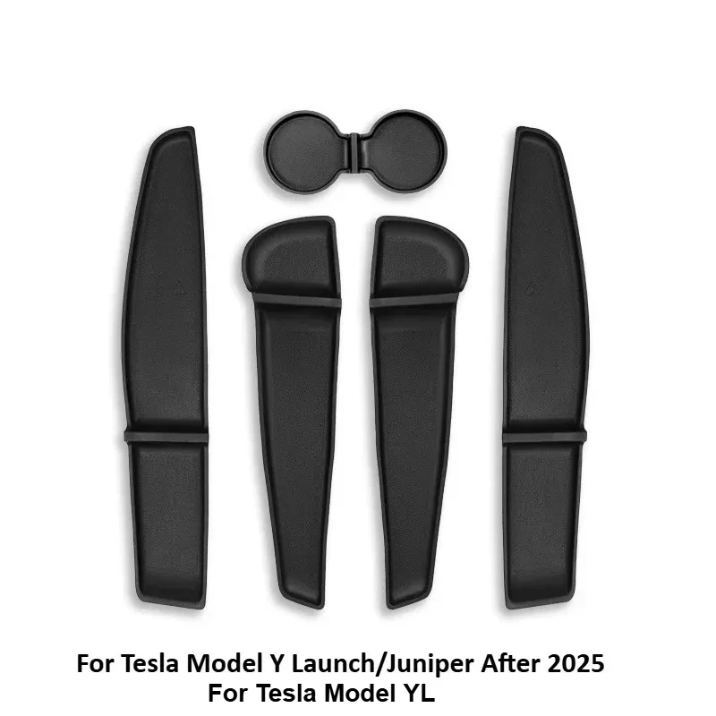 Para tesla modelo y juniper 2025 almofada de armazenamento da porta do carro 5 pçs tpe controle central suporte copo água esteira organizador bandeja acessórios do carro