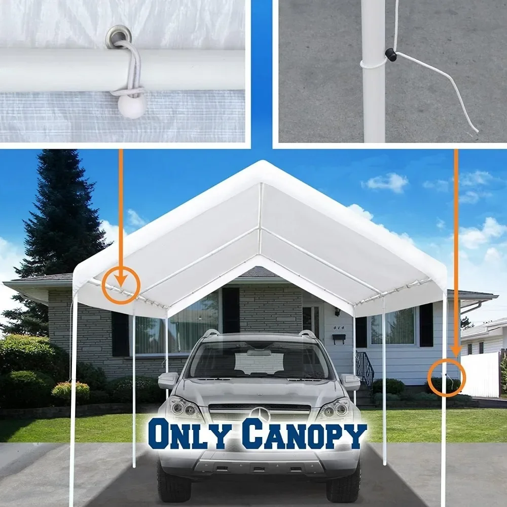 Imagem -05 - Portable Carport Canopy Apenas Garagem Substituição Tenda Top Tenda Car Shelter Cover Ball Bunches Casa Branca 10x20