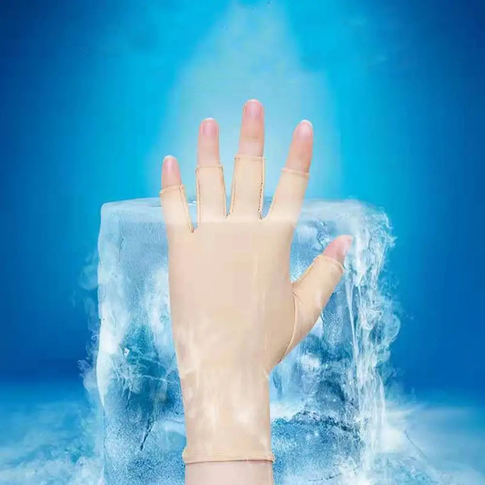 

Short Elastic Cycling Two Finger Outdoor Driving Women Gloves Man Mittens Fingerless Ice Silk Gloves