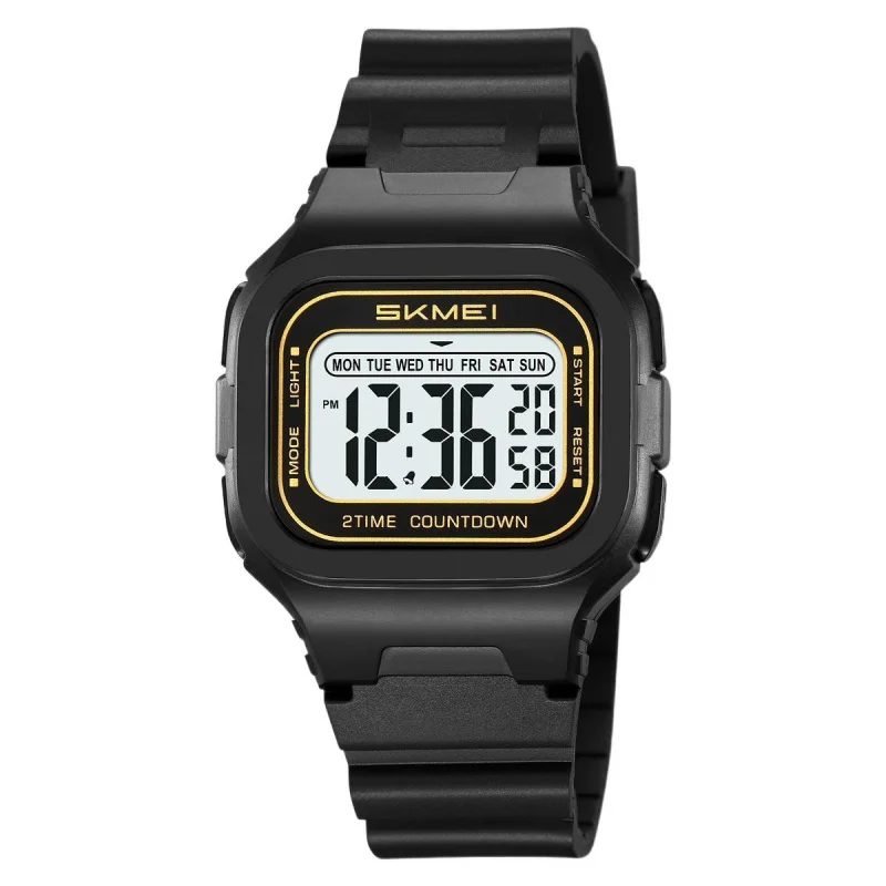 SkmeiOutdoor Sports Student Watch مقاوم للماء ساعة إلكترونية متعددة الوظائف بتوقيت مزدوج، ساعة إلكترونية مربعة أنيقة