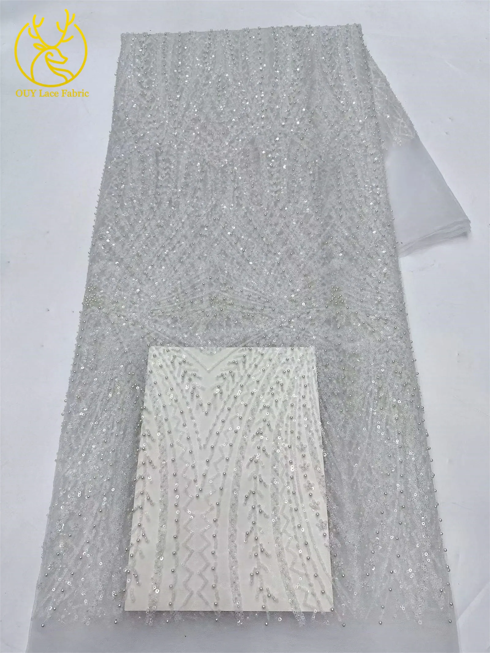 Exquisiter bunter afrikanischer Perlen-Mesh-Spitzenstoff, 5 Yards, hochwertiger französischer Tüll-Spitzenstoff zum Nähen von Brautkleidern – Detail 20