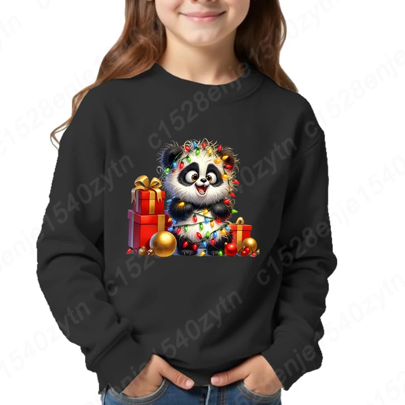 New Christmas Light Panda Print Pullovers Kids Soft Sports Hoodeless Sweatshirt Children Pure Color Tops Hot Selling Winter Tops