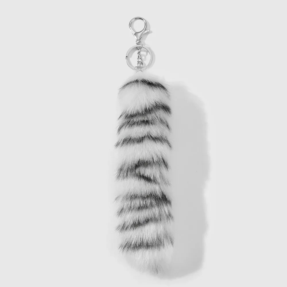 Sweet Cool Leopard Print Fur Tails Pendant Long Hair Hanging Animals Tail Keychain DIY Ornament Plush Tail Keyring Women Ladies