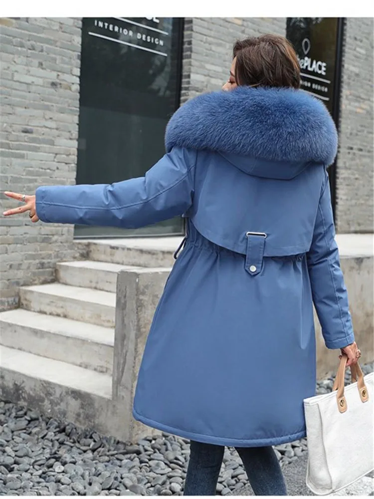 

2025 New Winter Parkas Mid-Length Cotton Jacket Women Fur Collar hooded Removable inner liner Thick Warm padded Coat Female