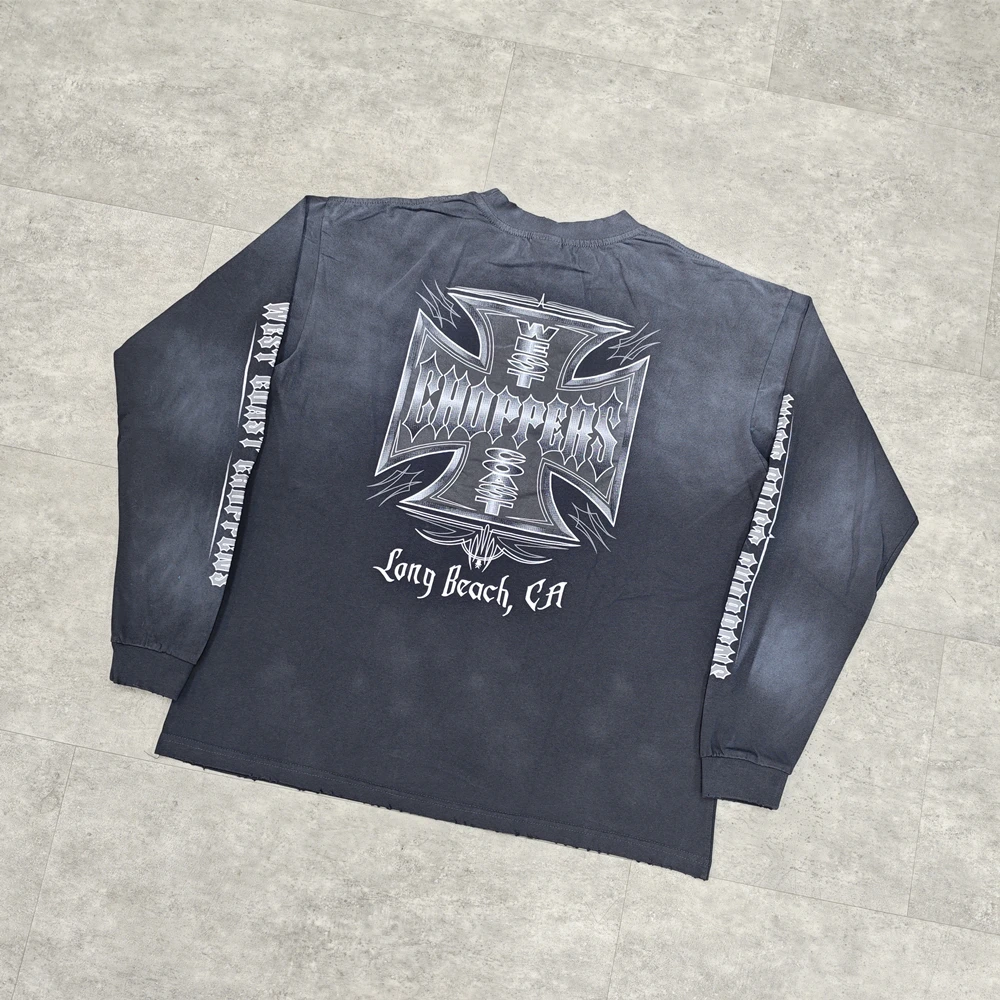 

Yao Модная уличная одежда Роскошная винтажная свободная мешковатая уличная спортивная осенняя высококачественная хлопковая футболка с длинным рукавом для мужчин унисекс