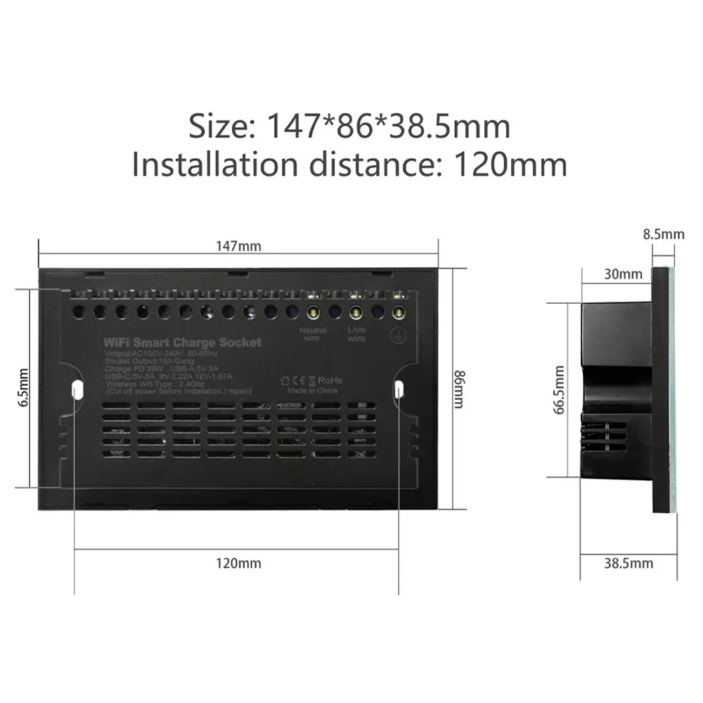 WiFi British standard dual plug intelligent socket 16A with switch graffiti zigbee voice touch timing switch socket panel