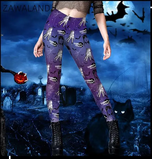 

Zawaland 2023 Fashion Skull Hand Print Legging Punk Women Legging Gothic Style Fitness Ankle Pants Sexy Stretch Cosplay Leggin