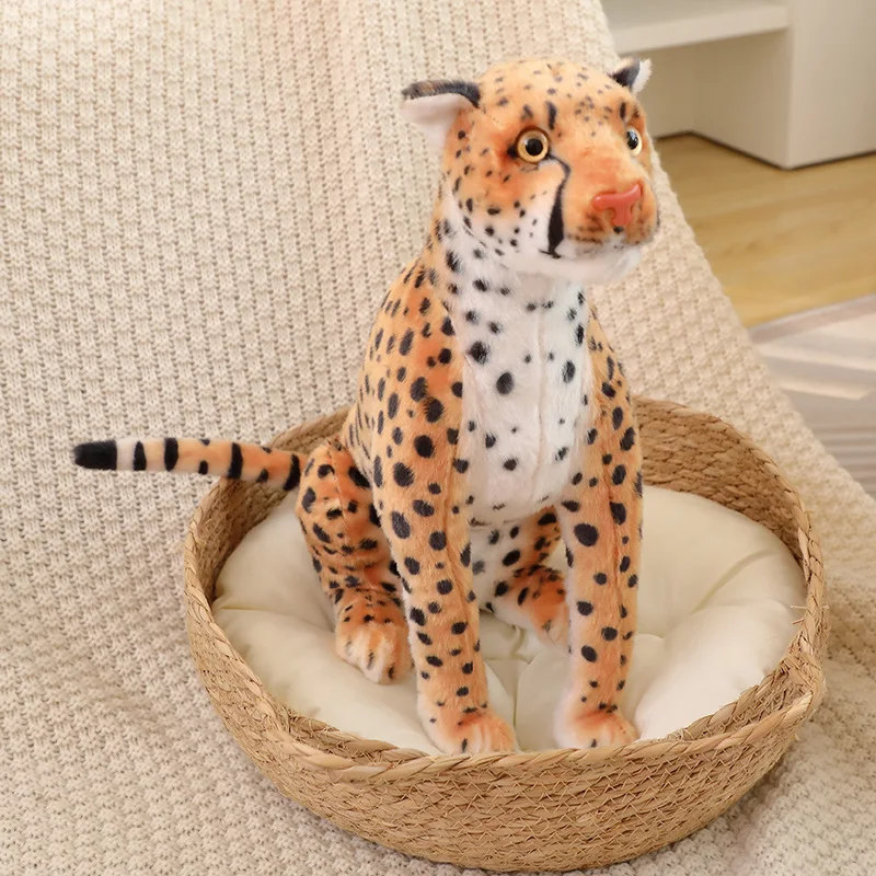 Juguetes de peluche de leopardo gigante, guepardo, tamaño grande, muñeco de peluche de leopardo sentado, almohada de Animal realista, regalo de Navidad