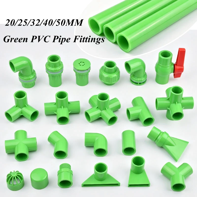Fish Tank Water Supply Pipe Connector,Direct Tee Elbow Union Joint,Thread Drainage Head Pipe Cap Green PVC Pipe Fittings 20~50mm