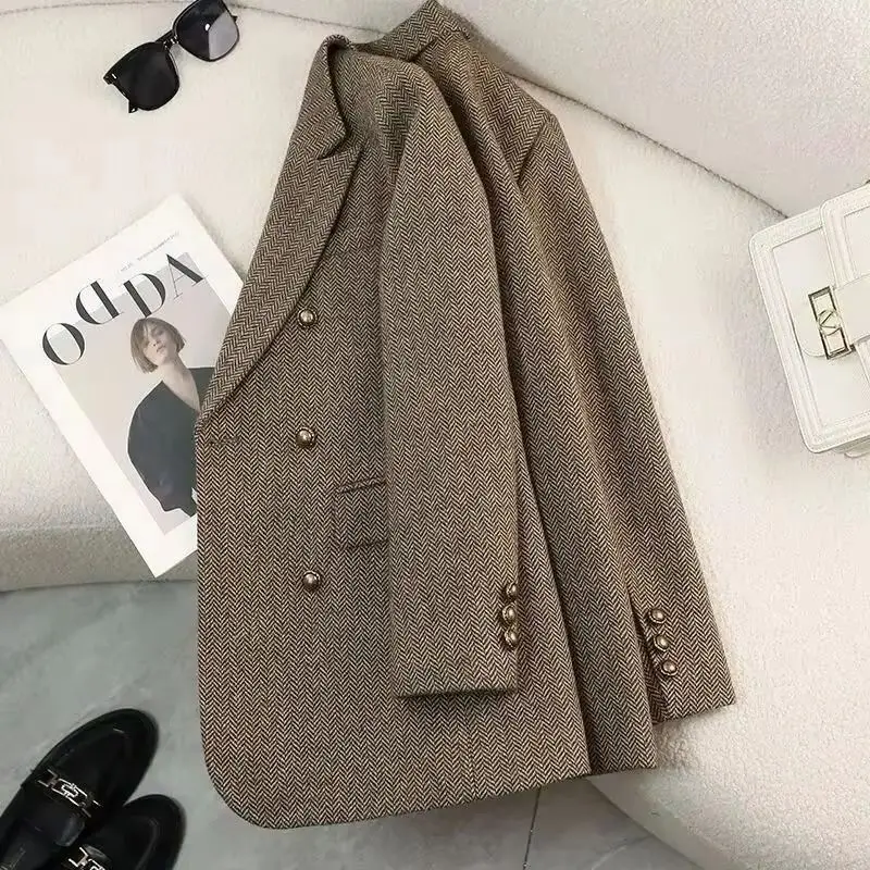 High-Quality Suit Jacket Women 2026 New Autumn Winter Word Pattern Blazer Coat Female Temperament Cool Design Unique Ladies Tops