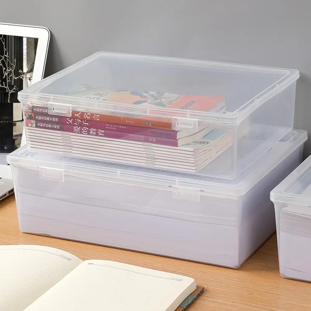 A4 Paper Desktop Storage Case Pencil Storage Box Large Capacity Transparent Stationery Storage Box Document Organizing Box