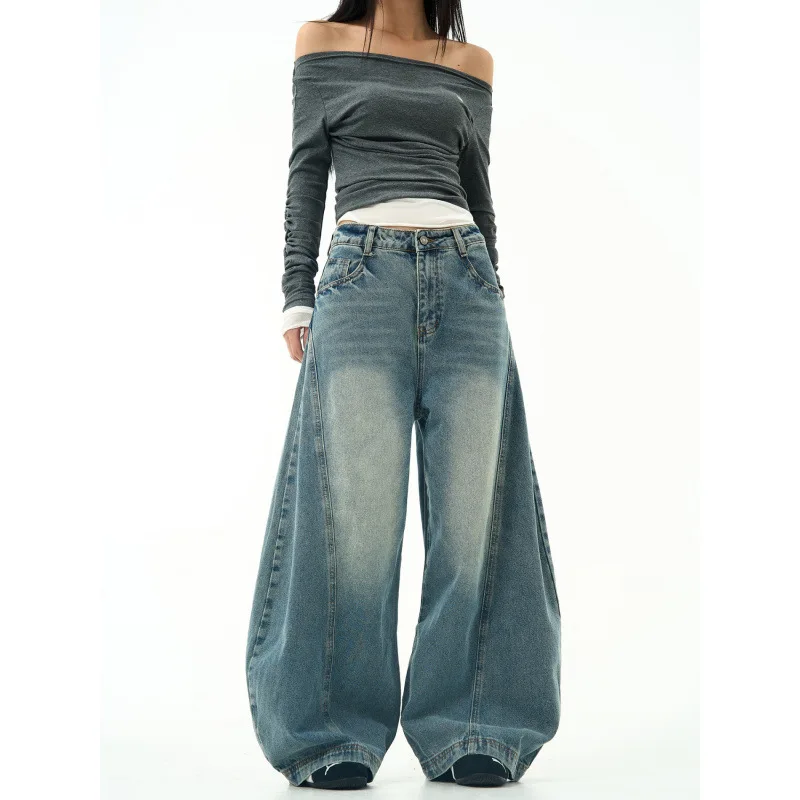 

Мужские и женские джинсы American Vintage с изогнутым кроем, ретро-дизайн, свободные широкие брюки из денима в стиле High Street для пар