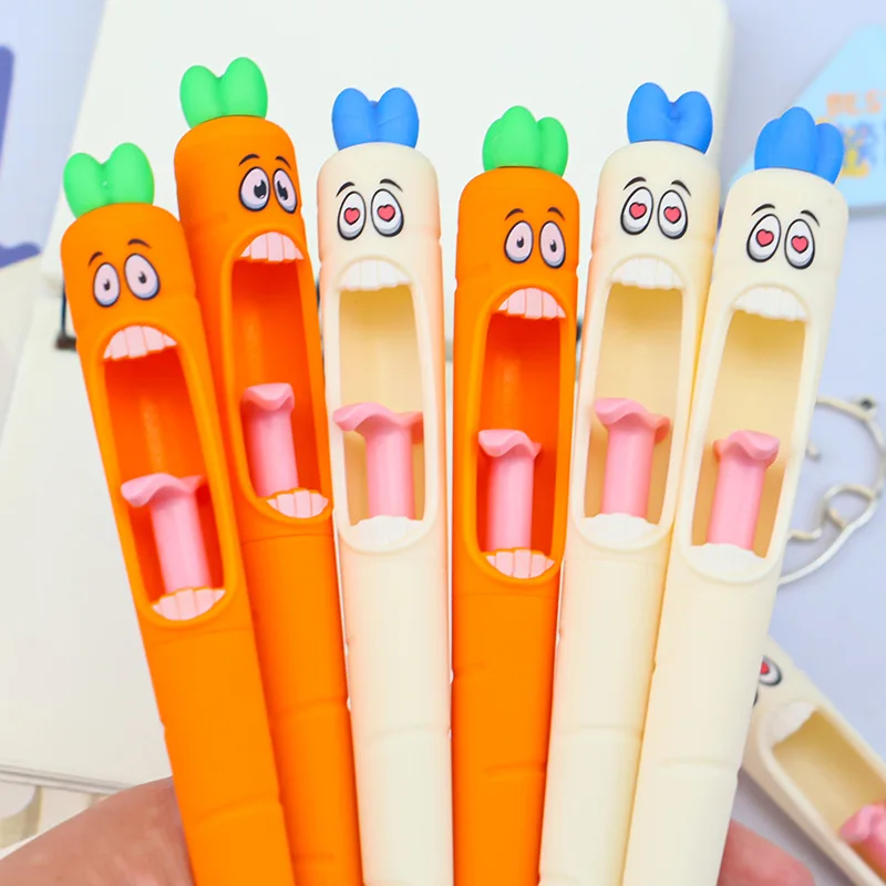4PCS Cute Carrot Gel Pens Set Funny Expression Writing Pens Kawaii Stationery Gift for Students