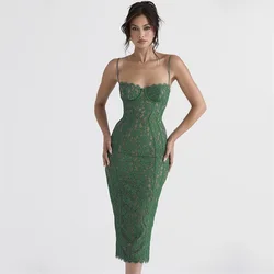 Green Lace Women's Prom Dress Sexy Strap Sleeveless Casual Daily Sheath Formal Party Gown Birthday Skirt