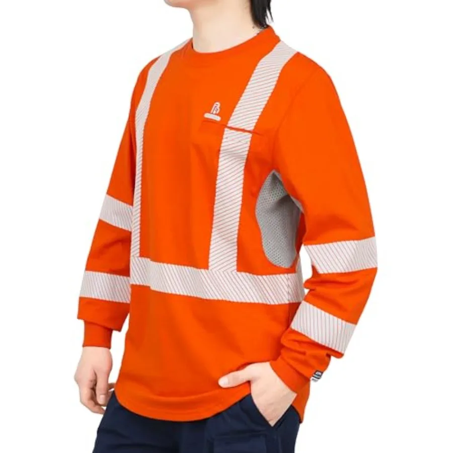 

BOCOMAL Reflective FR Shirts High Visibility Summer Vented Mesh Long Sleeve Crewneck Lightweight Flame Resistant Workwear