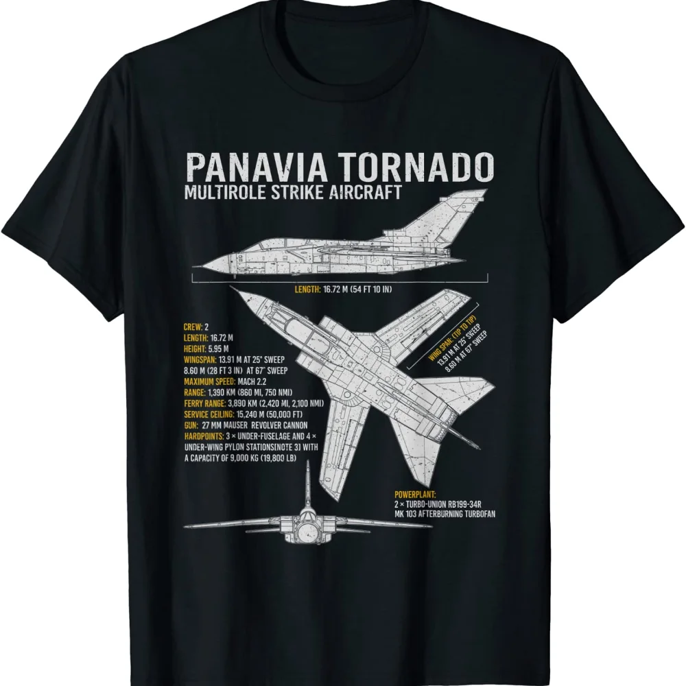 

Tornado Aircraft RAF Jet Fighter Airplane Blueprint Warplane Men T-Shirt Short Casual Men Cotton Tee Streetwear Oversize T Shirt