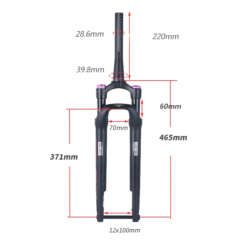 Bolany-700C Fork ,Off-Road Bike Air Suspension Fork, Magnesium Alloy, 60mm Travel Shock Absorber, 12x100mm Barrel Axle Fork