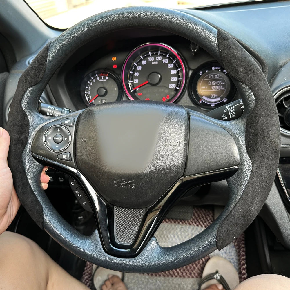 38 cm Auto Lenkrad Abdeckungen Booster Micro Faser Leder Auto Innen Dekorative Zubehör Universal Carbon Faser Aussehen – Detail 18