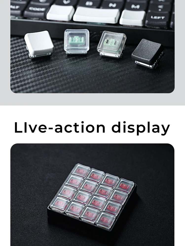 50 Stück CHOSFOX Tastenkappen, niedriges Profil, PBT-Tastenkappen für Kailh Chocolate Switch mechanische Tastatur, ultradünn, schwarz, weiß, transparent – Detail 4