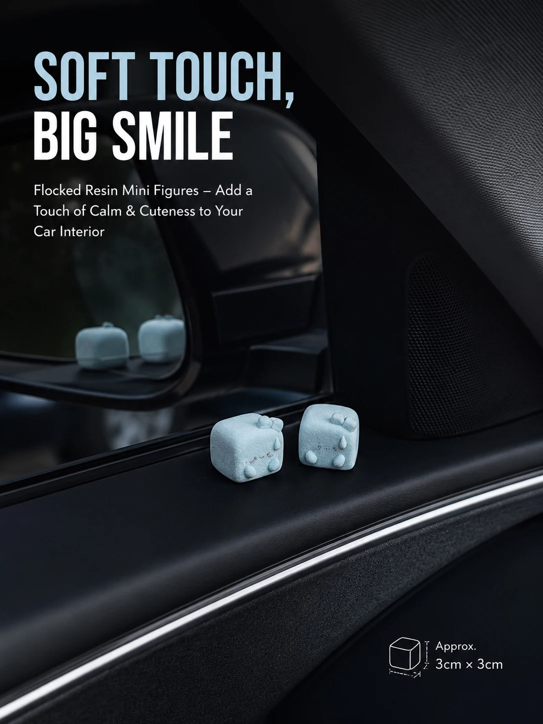 Soft Touch Flocked Resin Mini Figures – Cute Car Dashboard Decor for Stress Relief & Interior Charm, Fits Any Vehicle