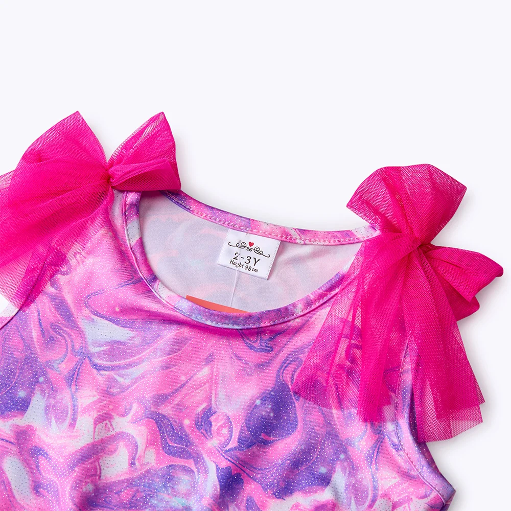 Mädchen-Tüllkleid mit Volants, Rosa Ärmelloses Sommerkleid mit Schleife, Mehrlagiges Geburtstags-Prinzessinnenkleid aus Polyester – Detail 5
