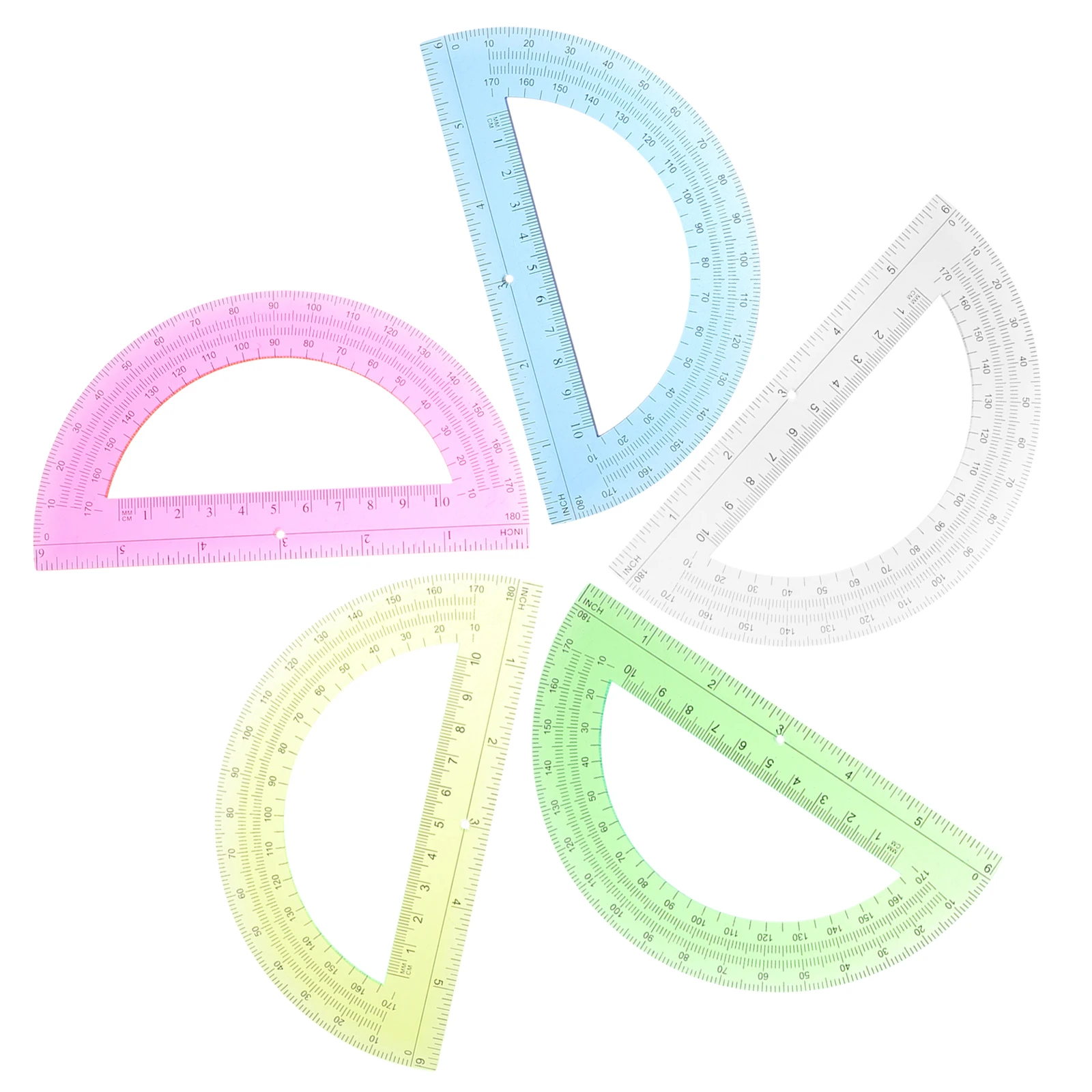 5 Pcs Protractor Set Clear Portable Woodworking Angle Measuring Ruler Professional Student