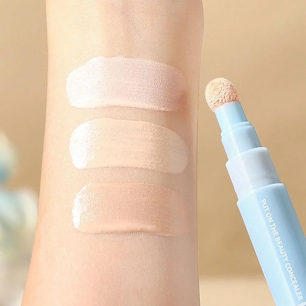 Pluma correctora de cabeza de felpa suave, 3 colores, detalle que cubre ojeras, incluso el tono de la piel, brillo, Control de aceite, base, sujeción facial