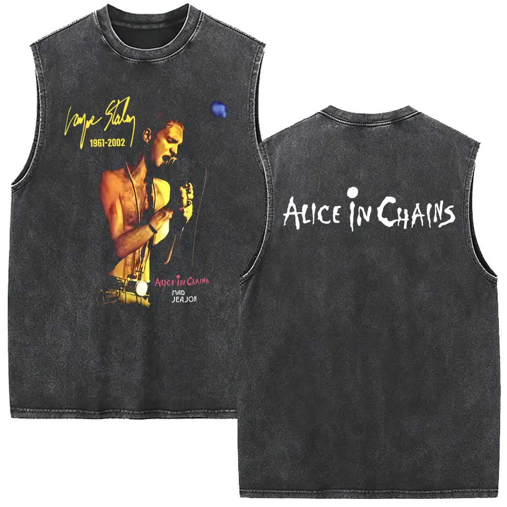 Rock Band Alice in Chains Layne Staley Vintage Washed Tank Tops Men Women Clothing Punk Casual Oversized Sleeveless Vest T-shirt