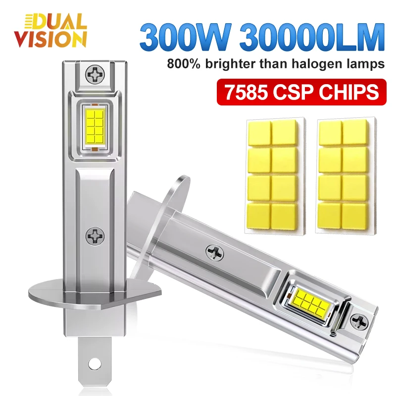 

H1 светодиодные лампы для фар Mini 300W 30000LM CSP для автомобильных фар безвентиляторного света, диодные противотуманные фары 12 В 6000 К, автомобильные 2 шт.