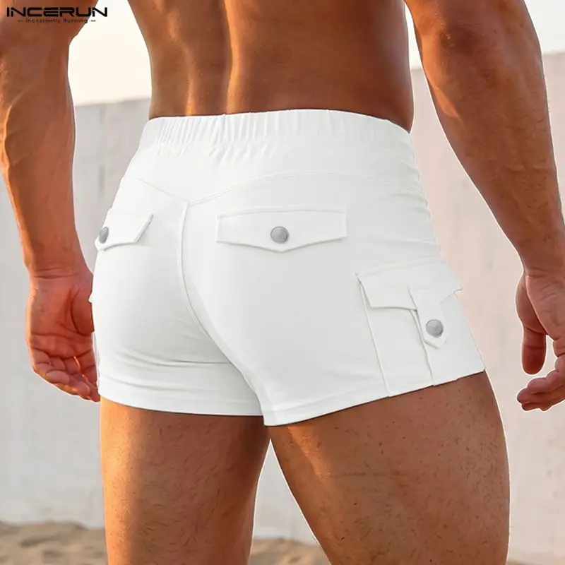 INCERUN Men's Short Solid Color Joggers Elastic Waist Pockets Men Bottoms Summer Streetwear Casual Shorts For Man Workout S-2XL