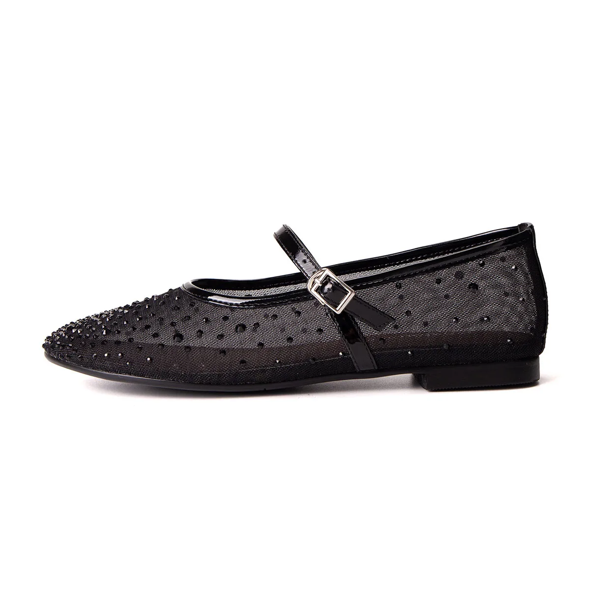 

Туфли-балетки Arden Furtado Spring Black Mesh Hollow Crystal Mary Jane с круглым носком, с одной пряжкой, большие размеры, для повседневной носки