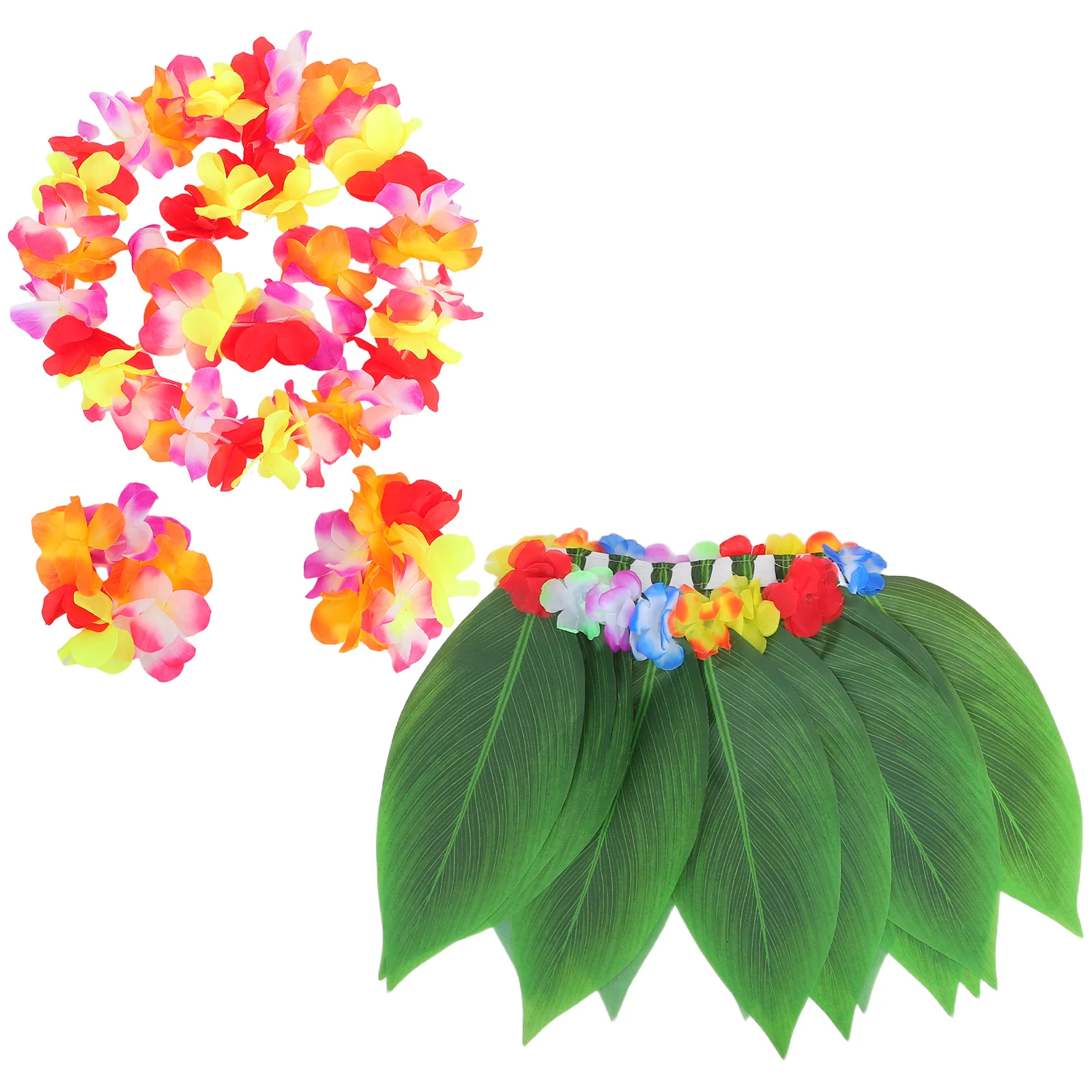 1 مجموعة واقعية نسيج ورقة تنورة هاواي جارلاند سوار عقال لوا حفلة زي الاطفال الصيف مهرجان هاواي جارلاند