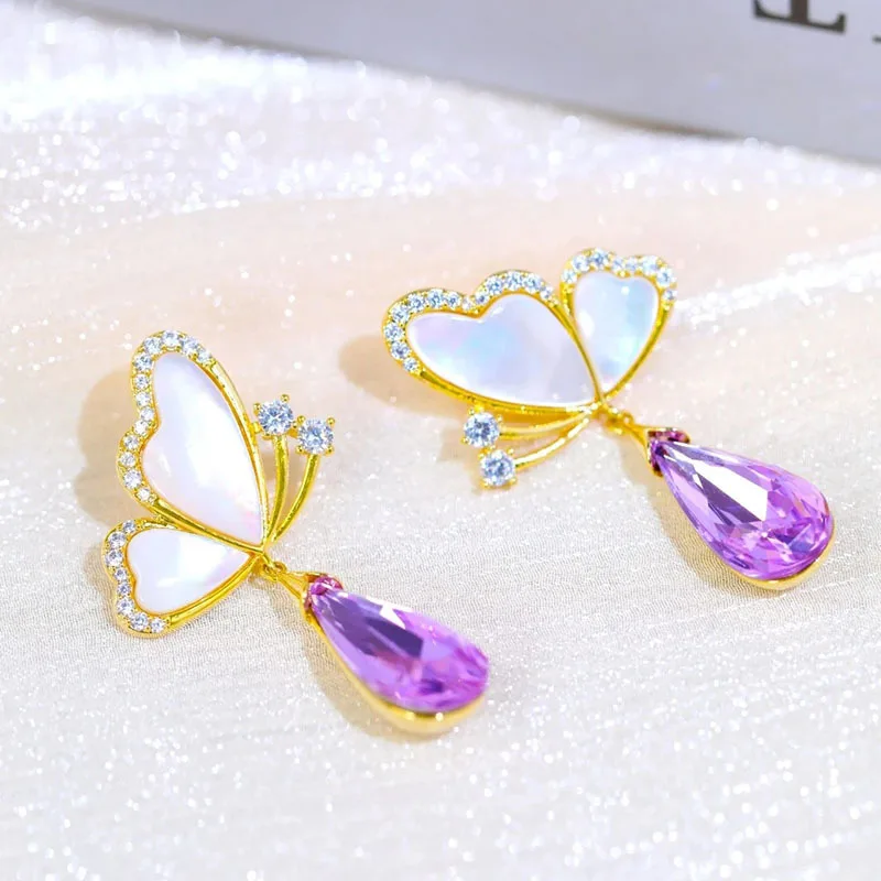New Fashion Trend Unique Design Elegant Delicate Zircon Butterfly Pendant Earrings Women Jewelry Wedding Party Gifts Wholesale