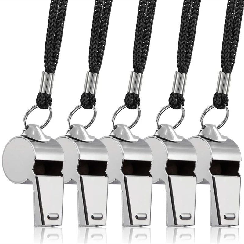 1/5/10PCS Stainless Steel Sports Whistles Metal Referee Whistle With Rope For Soccer Football Basketball Rugby Training Party