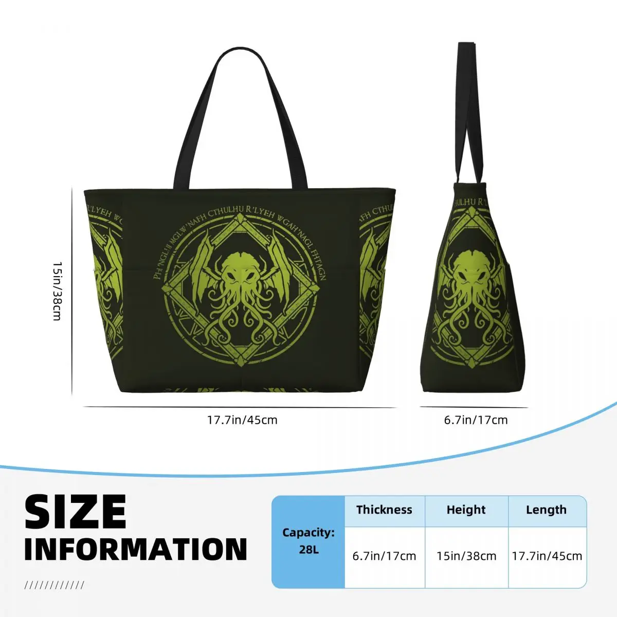 Cthulhu - Lovecraft - Chant Design Bolsa de playa Deporte Gimnasio Yoga Bolsa de mano grande Bolsa de viaje para mujer Bolsa de fitness