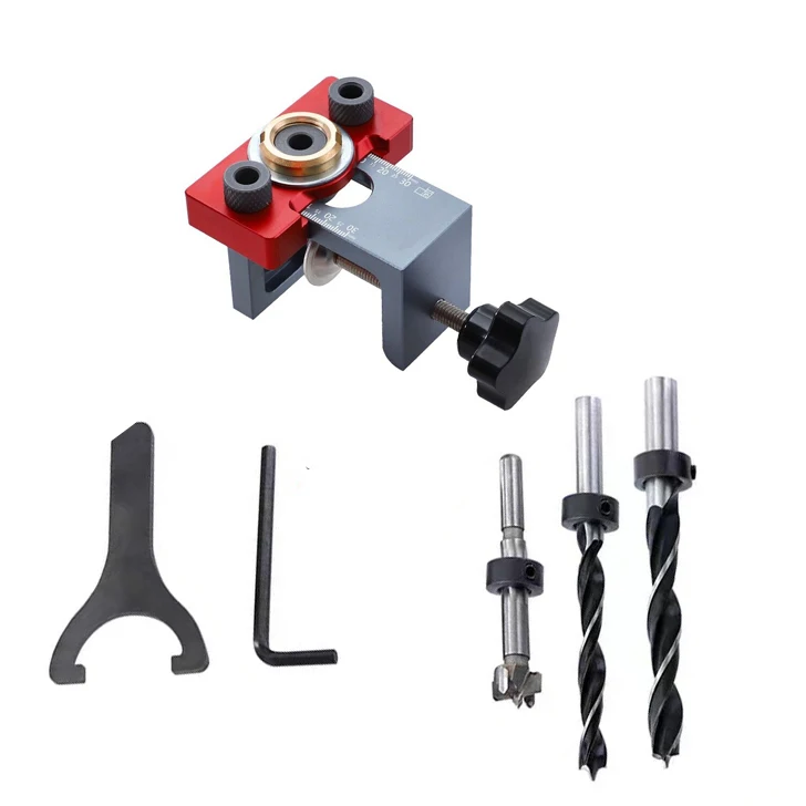 Three-in-One Adjustable Positioning Pin Clamp Woodworking Pocket Hole Fixture, With 8/15mm Drill Bit Positioning Punch Kit 1 - 9