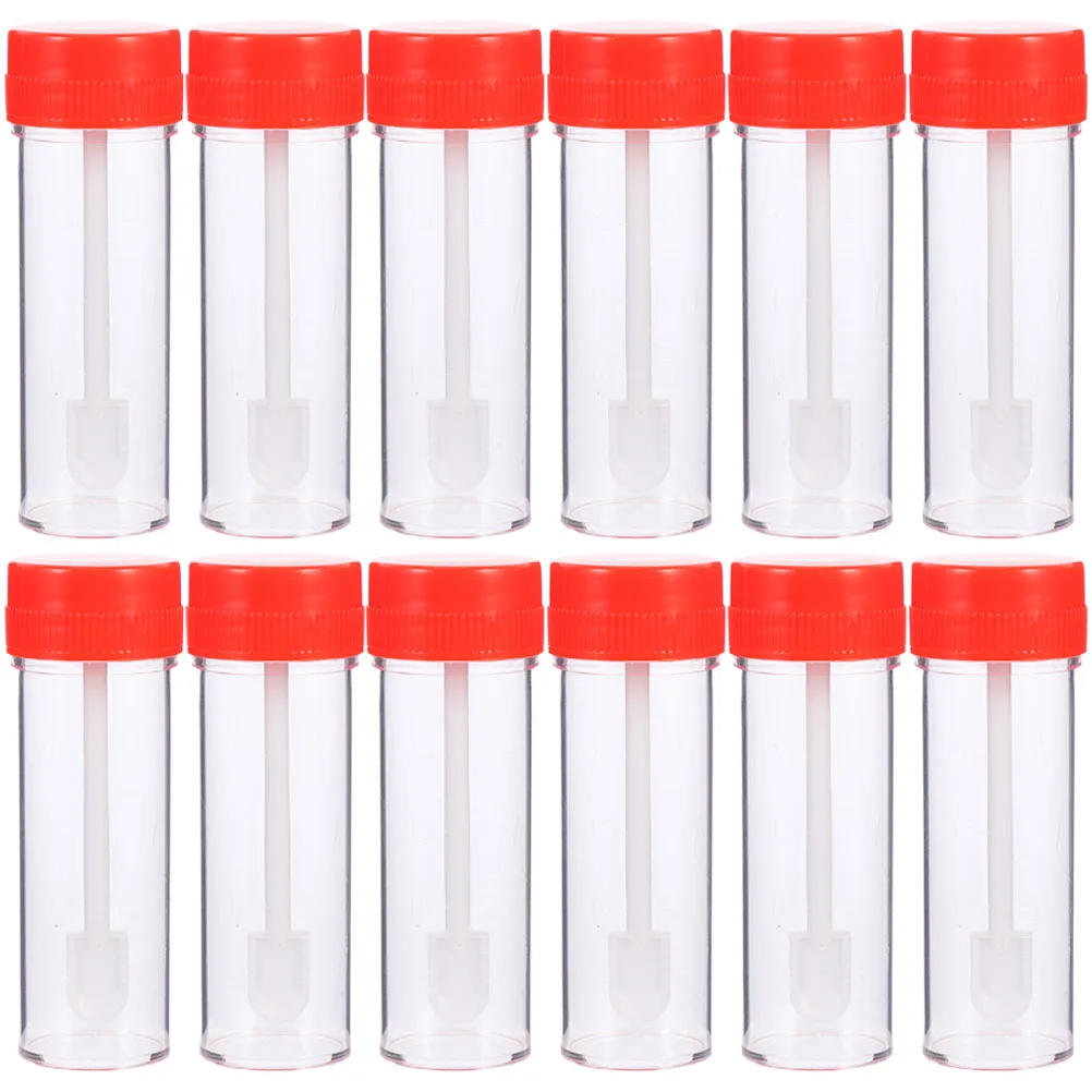 12pcs Stool Sampling Tubes Disposable Plastic Specimen Containers Lid for Medical Test Sample Storage Collection Kit
